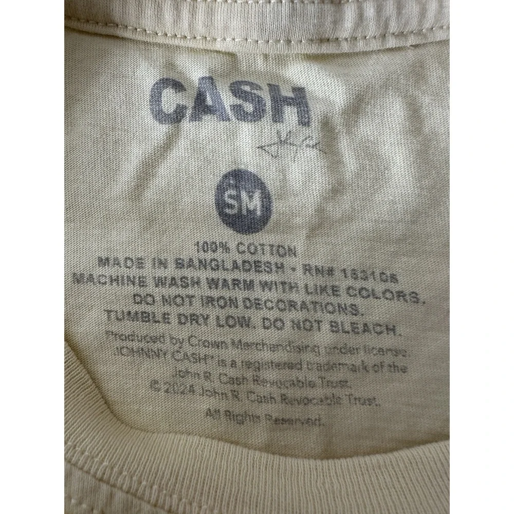 Johnny Cash T Shirt Top S /M Short Sleeve Pale Yellow Cowboy Rodeo Horse Western